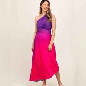 Pinkblush Purple Ombre Pleated Asymmetrical Maternity Maxi Dress